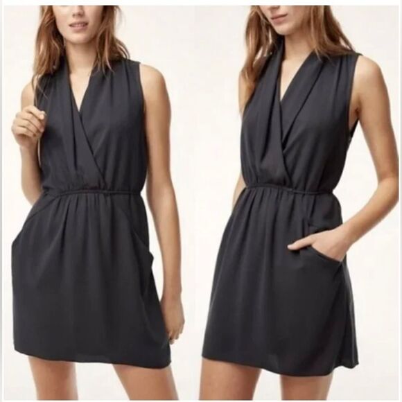 ARITZIA Wilfred Aritzia Sabine Black Midi Tie Front  Dress (Size XS) - Picture 1 of 11